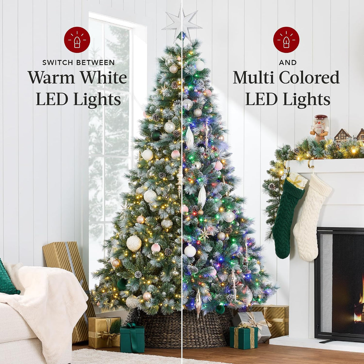 best choice products 7.5ft pre-lit scotch pine christmas, side view