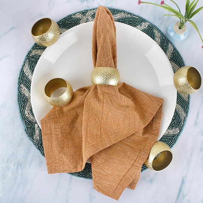 Napkin Holders for Cloth Napkins Set of 12 - Lightweight Metal Round Napkin Holder Hammered Textured,Elegant Table Décor for Weddings, Dinners, Holidays, Events, Kitchen & Dining (Gold) - CLEENTABLE