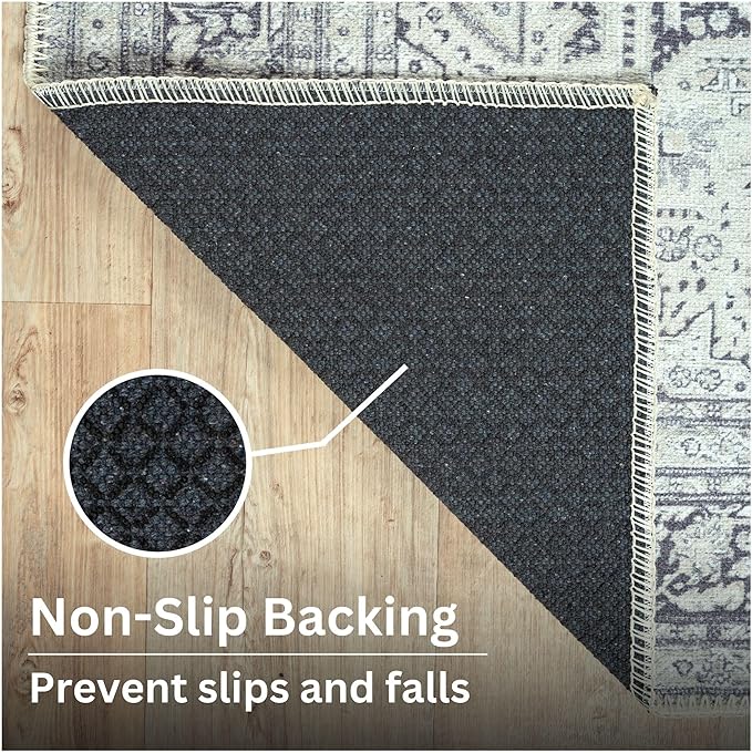 Bloom Rugs Washable Non-Slip 4' x 6' Rug - Charcoal Blue Traditional Medallion Area Rug for Living Room, Bedroom, Dining Room, and Kitchen - Exact Size: 4' x 6'