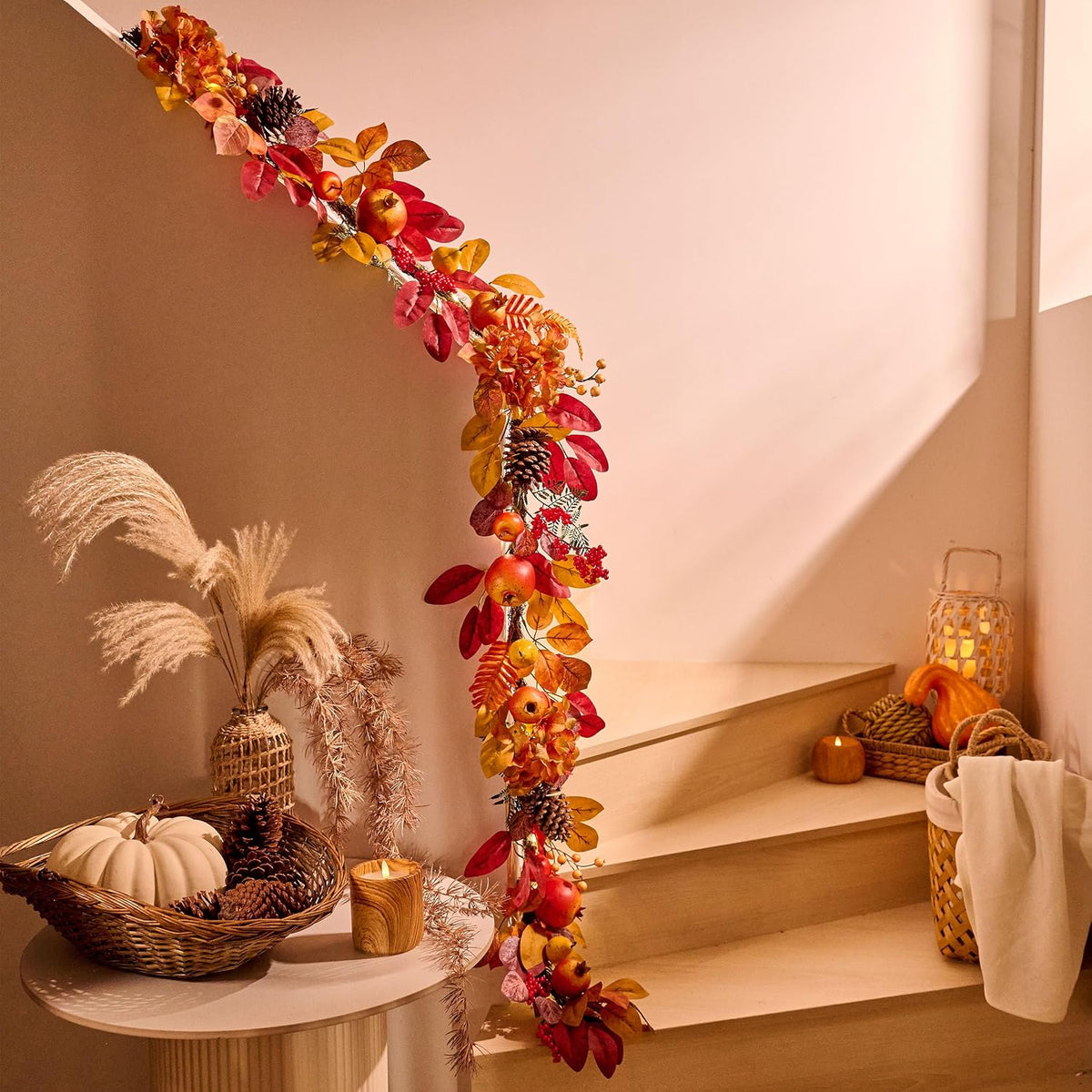 decorbyhannah 6ft fall garland for mantle with lights shown in use