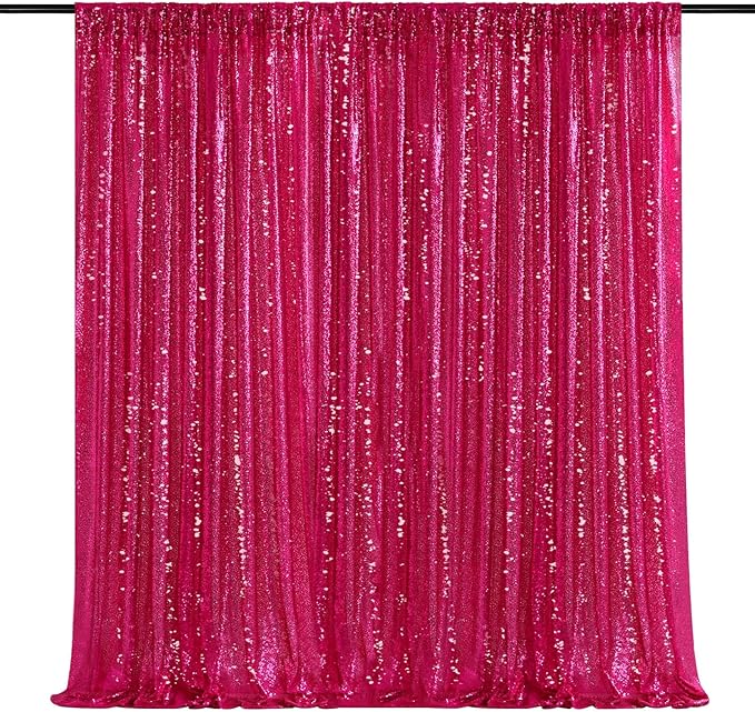 Sequin Backdrop Hot Pink 8ft x 8ft Glitter Photo Booth Backdrop for Birthday Party Fuchsia