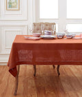 Solino Home Linen Cinnamon Tablecloth 60 x 144 Inch - Classic Hemstitch, 100% Pure Linen Rectangular Tablecloth - Machine Washable Table Cloth for Fall, Autumn, Halloween, Thanksgiving