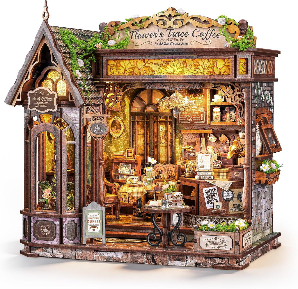 funpola floral mark café diy miniature dollhouse, 3d, main product view