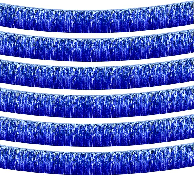 Blue Foil Fringe Garland 10FT 6packs, Metallic Foil Tinsel Fringe Banners for Parade Float Decorations Wedding, Birthday Party Graduation (six Blue)
