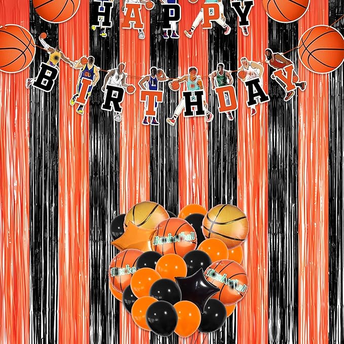 Black Orange Streamers Party Backdrop - GREATRIL Tinsel Fringe Curtain for Halloween Decorations/Pumpkin/Birthdays Party Decoration - 3.2ft X 8.2ft - 2 Packs