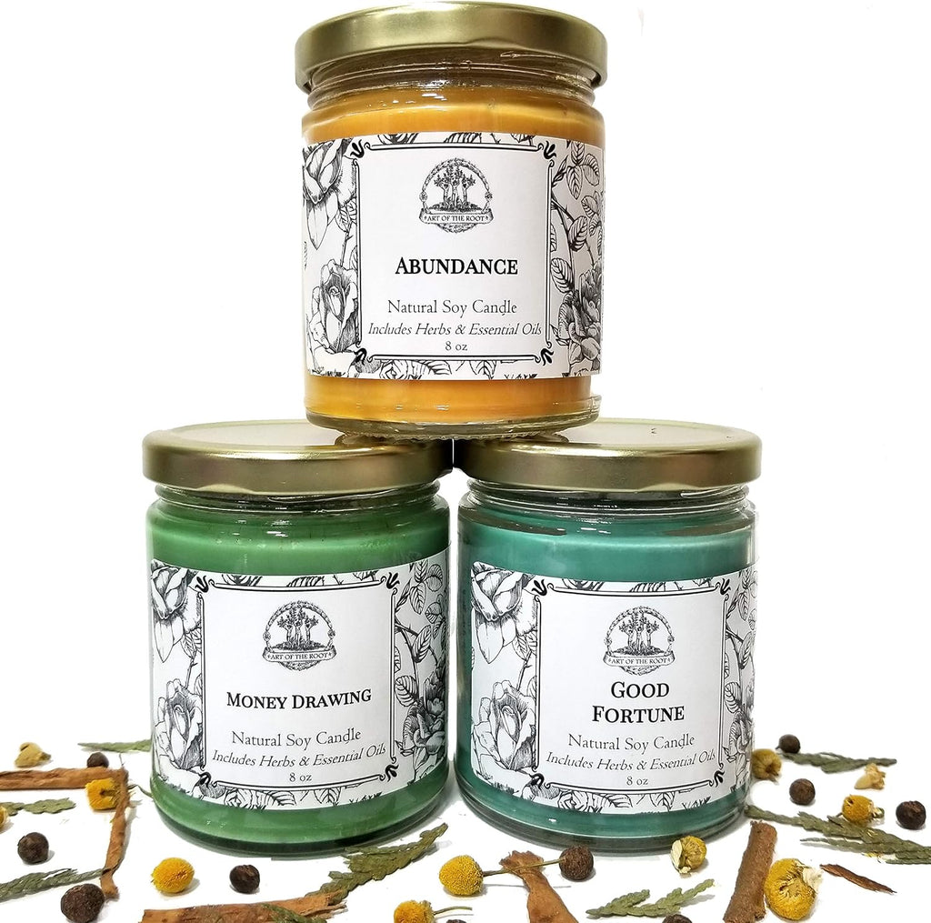 Money Candle Spell Set | Abundance, Prosperity, Success & Wealth Rituals | Handmade with Herbs & Essential Oils | Wiccan, Pagan & Magick Conjure