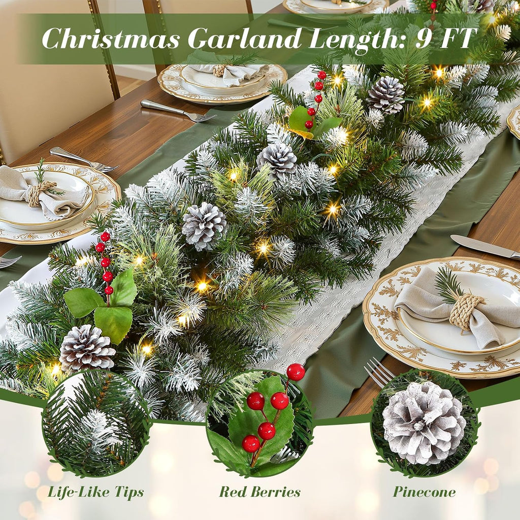 shareconn 2pcs 9ft prelit artificial christmas garland with, side view