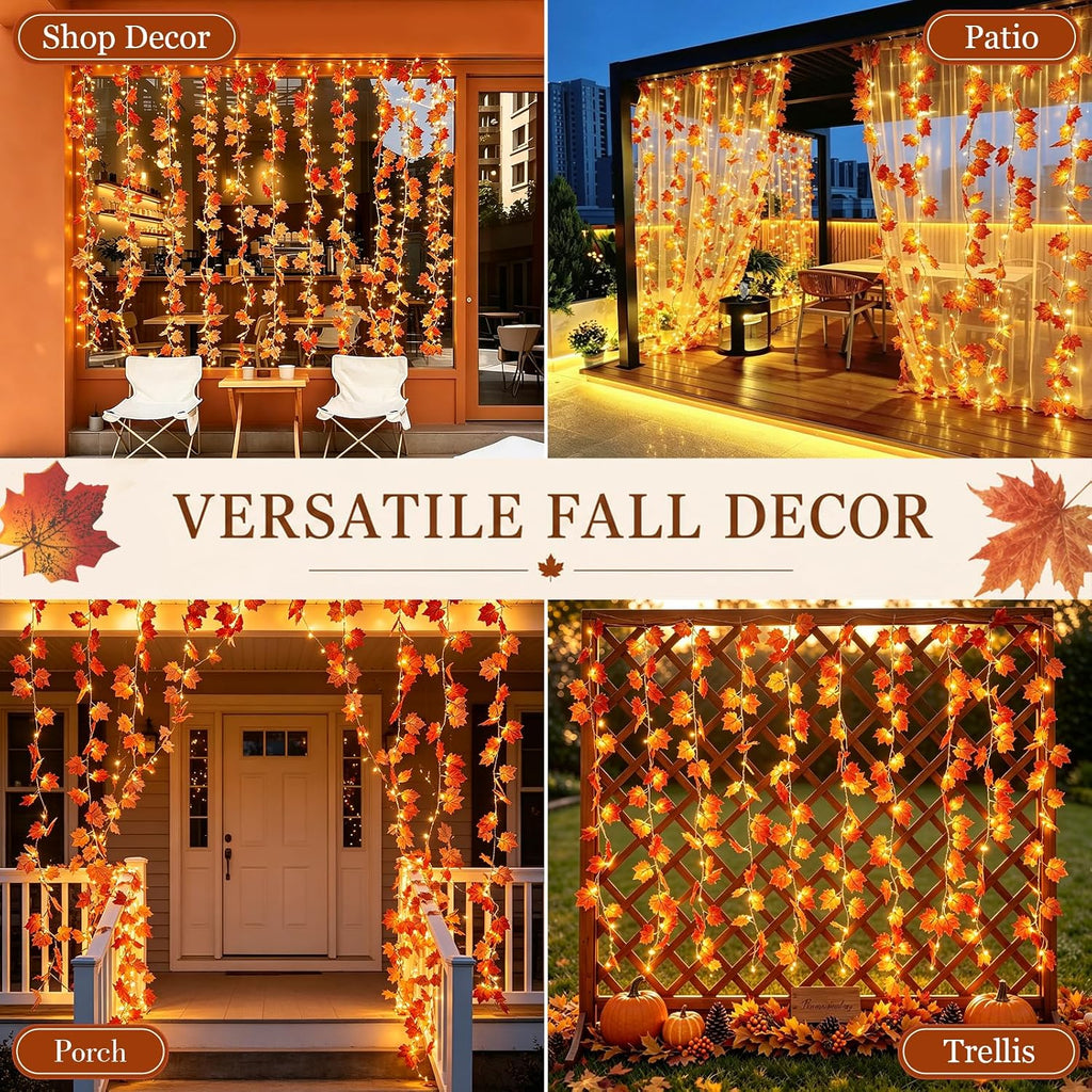 suddus curtain lights, fall garland with lights for showing dimensions