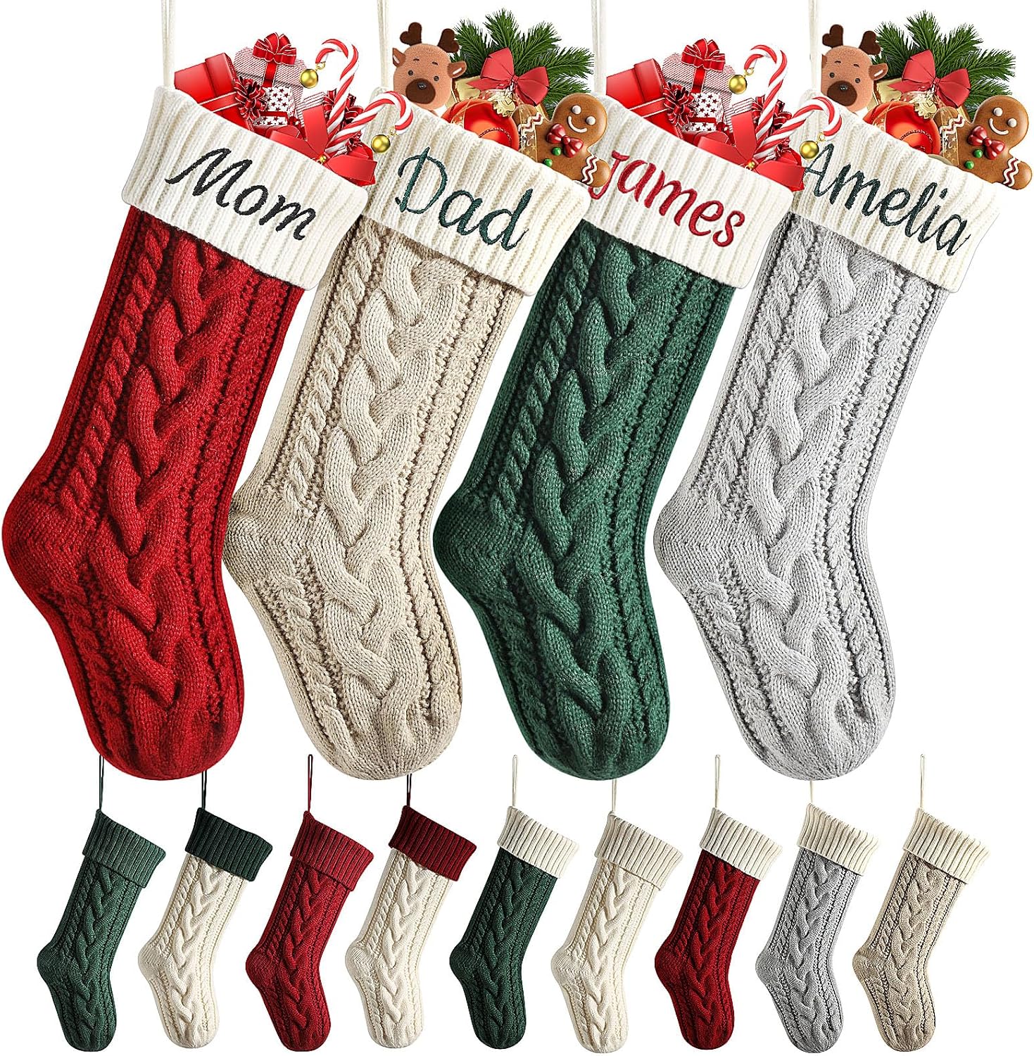 Personalized Christmas Stockings, 18” Large Custom Stockings with Embroidered Name, 1 Pack Knitted Xmas Stocking for Kids,Holiday and Family Stocking for Fireplace Christmas Party Decoration (A)