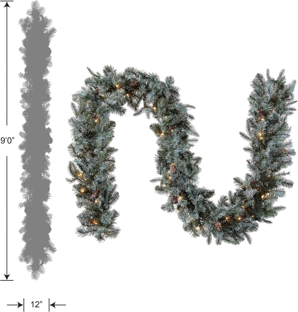 national tree company 9ft pre-lit arctic spruce christmas showing dimensions