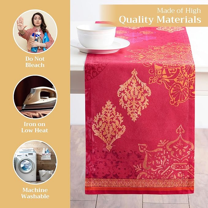 Maison d' Hermine Table Runner 100% Cotton Single Layer Table Runners 72 inches Long for Thanksgiving Christmas Decorations Home Kitchen Dining Party Wedding (Versailles, 14.5" x 72")
