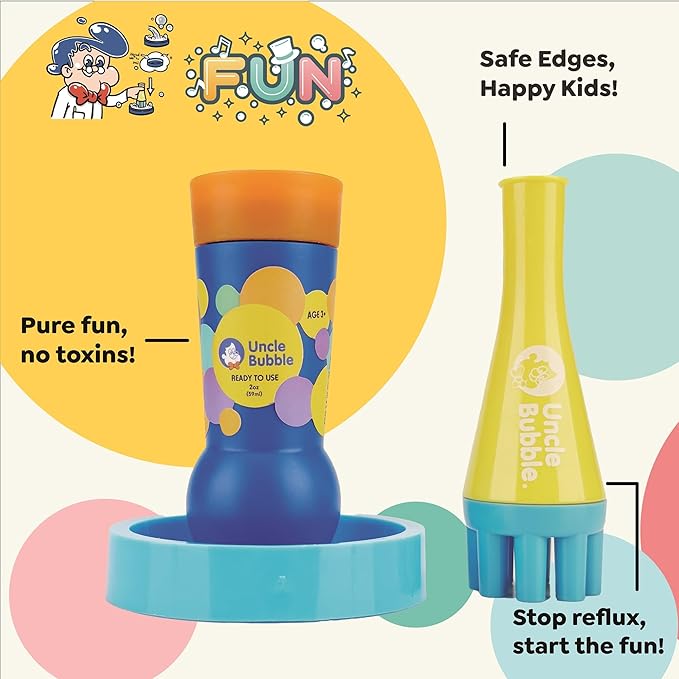 Uncle Bubble Blower for Kids and Toddlers 3, Uncle Bubble Mini Bubble Blower 3 Colors Family Set| Blow Thousands of Bubbles a Time