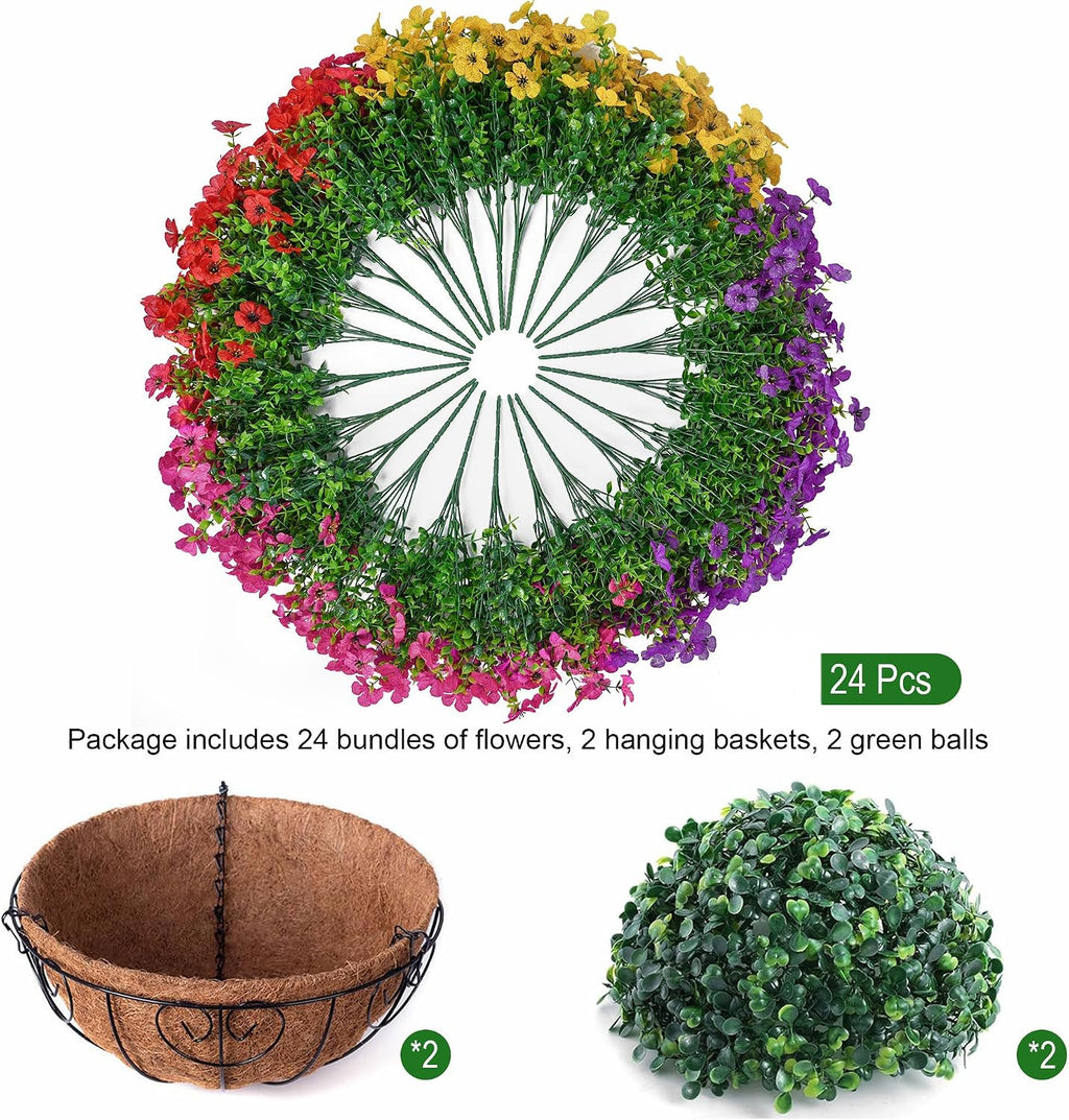 hyeflora 2 set artificial outdoor flowers hanging basket showing dimensions