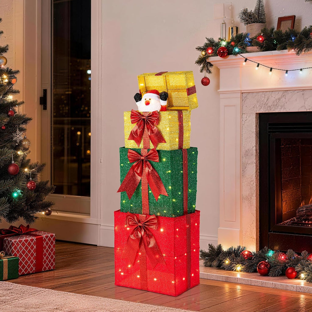 glitzhome lighted outdoor christmas decor, 40" animated stacked, main product view