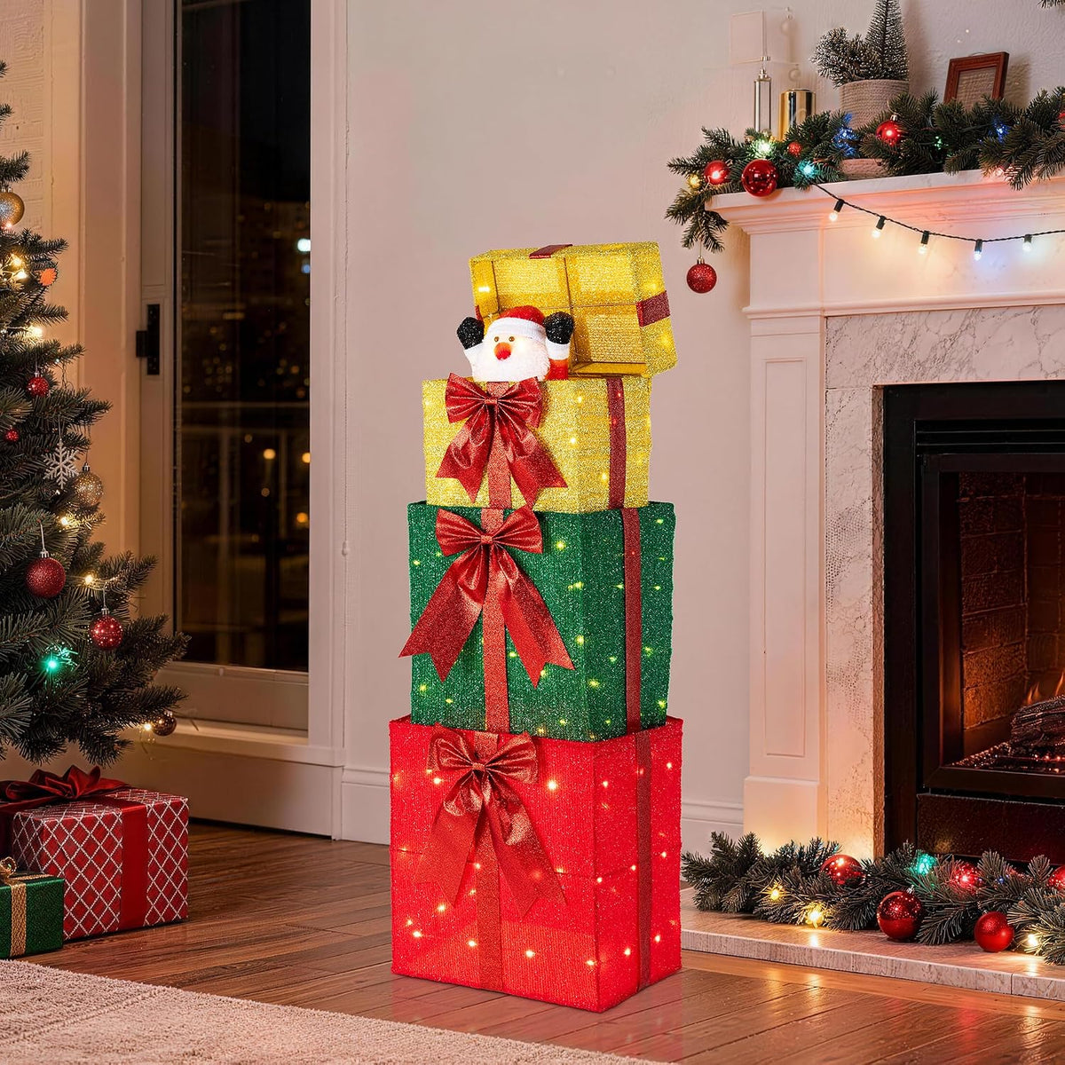 glitzhome lighted outdoor christmas decor, 40" animated stacked, main product view