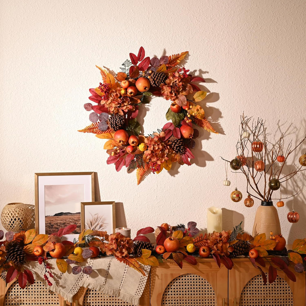 decorbyhannah 6ft fall garland for mantle with lights, close-up detail