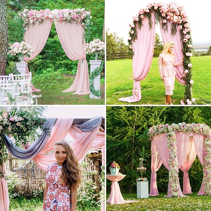 4 Panels Wedding Arch Draping Fabric 28" x 20Ft Wedding Arch Drapes Chiffon Fabric Drape Sheer Backdrop Curtain for Nuptials Birthday Party Swag Ceremony Arbor Drapery Reception Ceiling Decor(Pink)