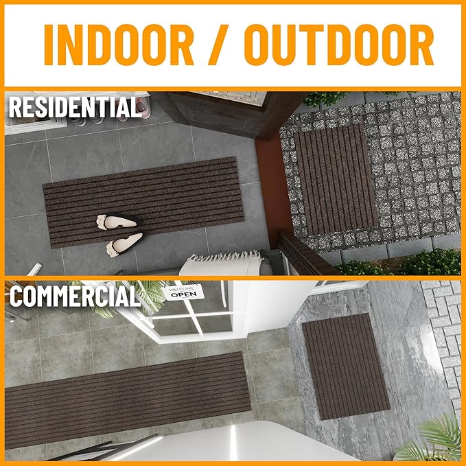Ottomanson 2'7" x 24' Hallway Runner with Scraper Pile - Extra Durable Non-Slip Rug Mat for Indoor & Outdoor Use - Ideal for Kitchen, Entryway & Garage - High-Traffic Carpet, Brown
