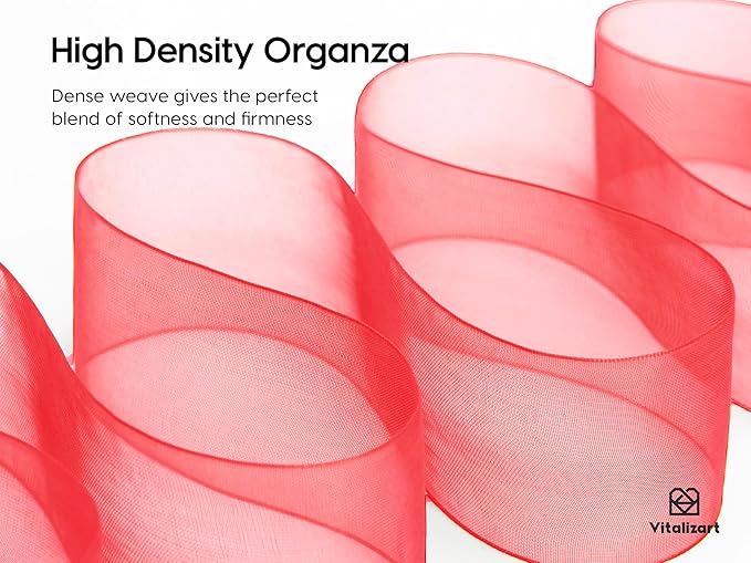 Vitalizart Red Organza Ribbon 1.5" x 30 Yd Sheer Ribbons for Christmas Decor Gift Wrapping Crafts Bows Wedding Invitations Wreaths Bouquet