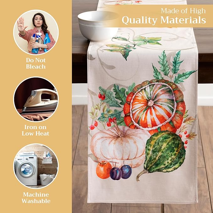 Maison d' Hermine Table Runner 100% Cotton Double Layer Table Runners 72 inches Long for Thanksgiving Christmas Decorations Home Kitchen Dining Party Wedding (Lumina, 14.5" x 72")