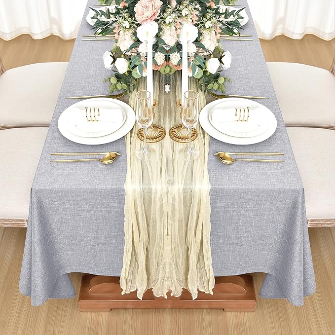 Fitable Faux Linen Tablecloths for Rectangle Tables: Water & Stain Resistant Farmhouse Table Cloth, Washable Burlap Textured Table Covers for Kitchen Dining Party(2 Pack, 60x102 Inch, Light Grey)