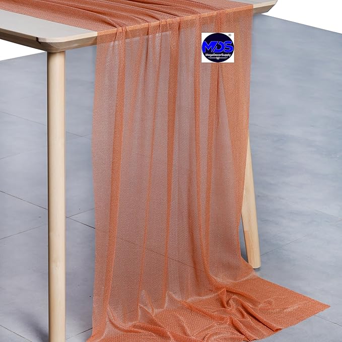 MDS 2 Pack 10ft Chiffon Table Runner 29 x 120 Inches Sheer Wedding Runner Romantic Rustic Table Runner for Wedding Decorations, Birthday Parties, Bridal Shower Party Arch Decor - Coral Peach