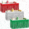 3 Pack Red Green Silver Table Skirts, 29x108" Metallic Foil Tinsel Fringe Table Skirt for Rectangle Tables Streamer Curtains Backdrop, Party Decorations for Birthdays, Weddings, Holidays