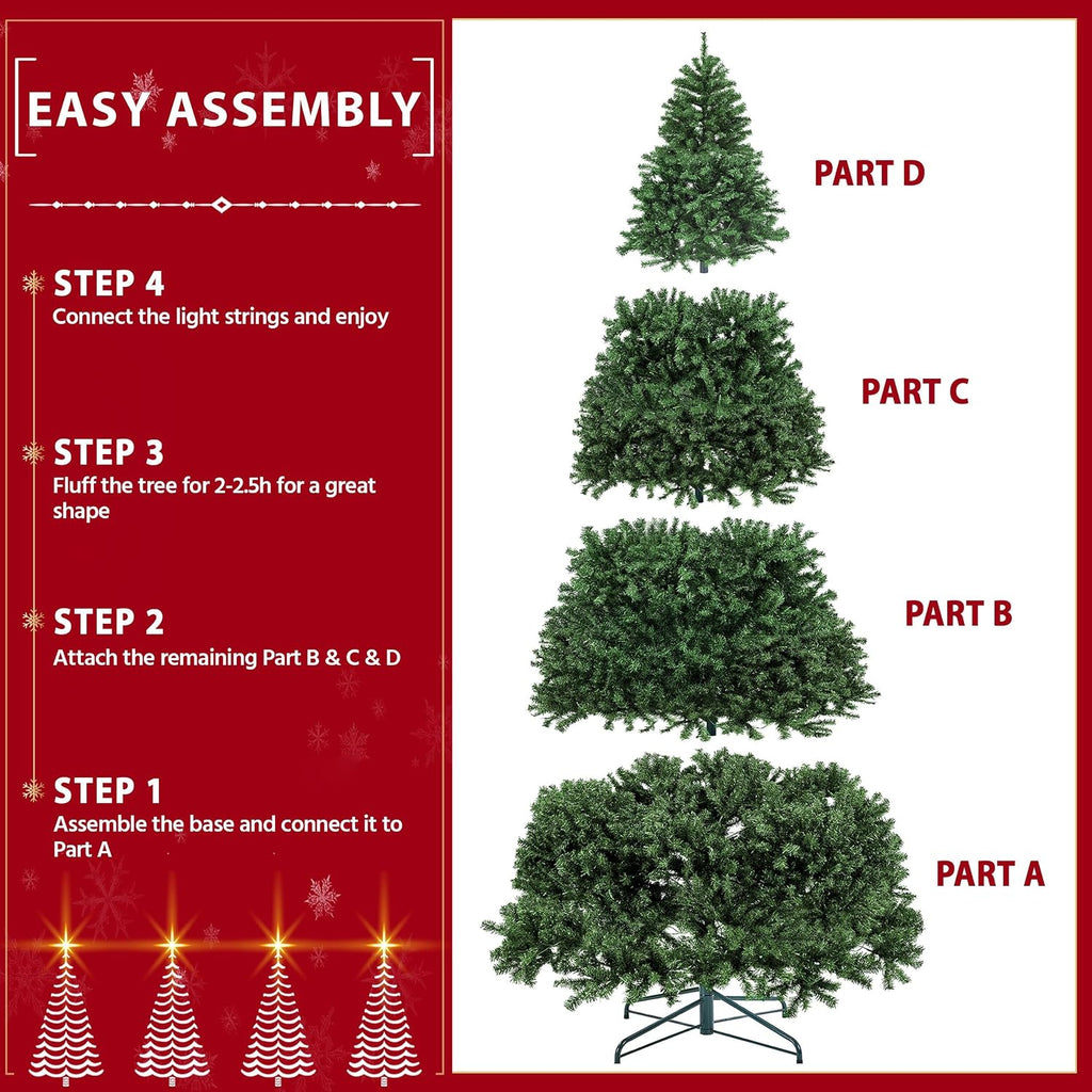 yaheetech 9ft pre-lit christmas tree with 850 warm, front angle view