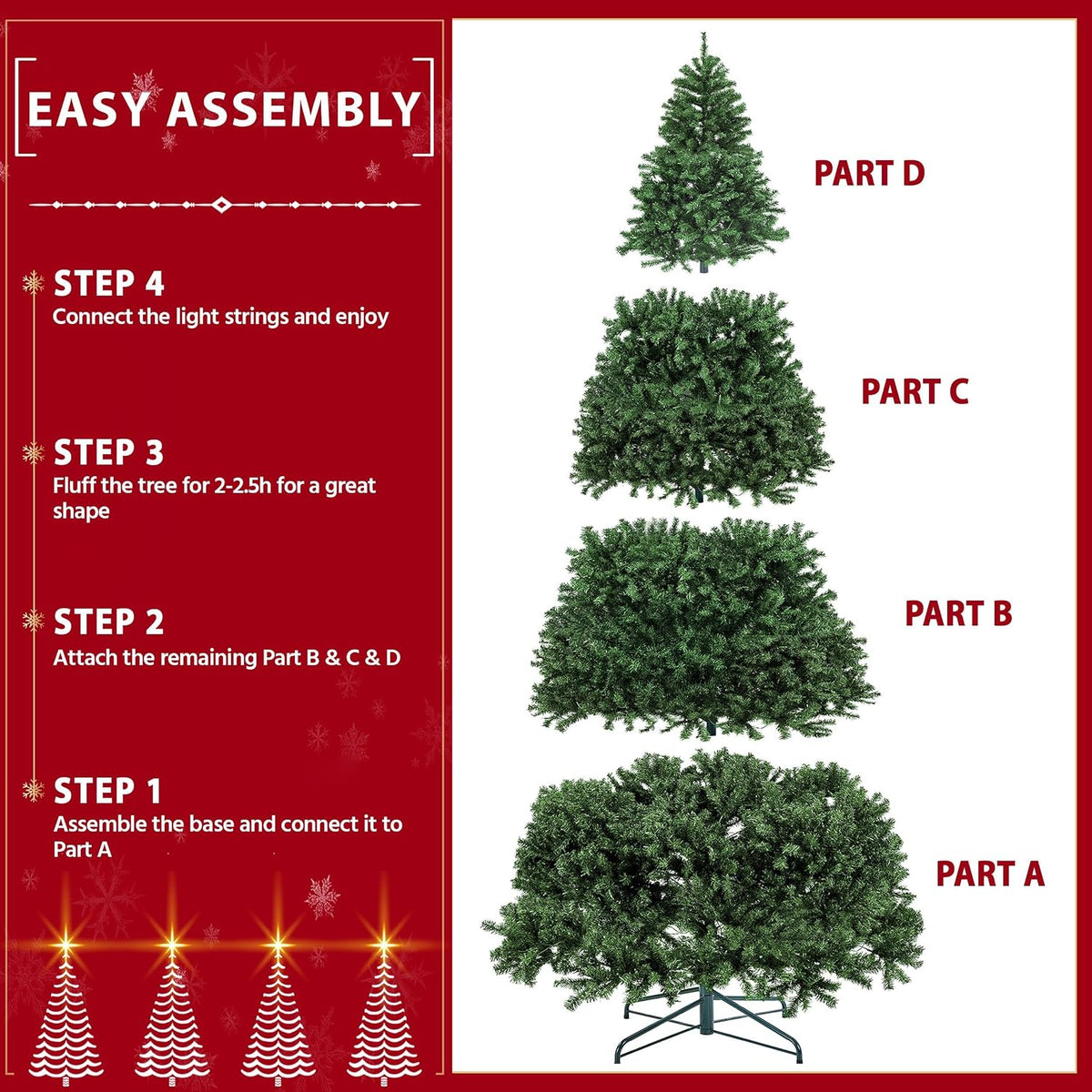 yaheetech 9ft pre-lit christmas tree with 850 warm, front angle view