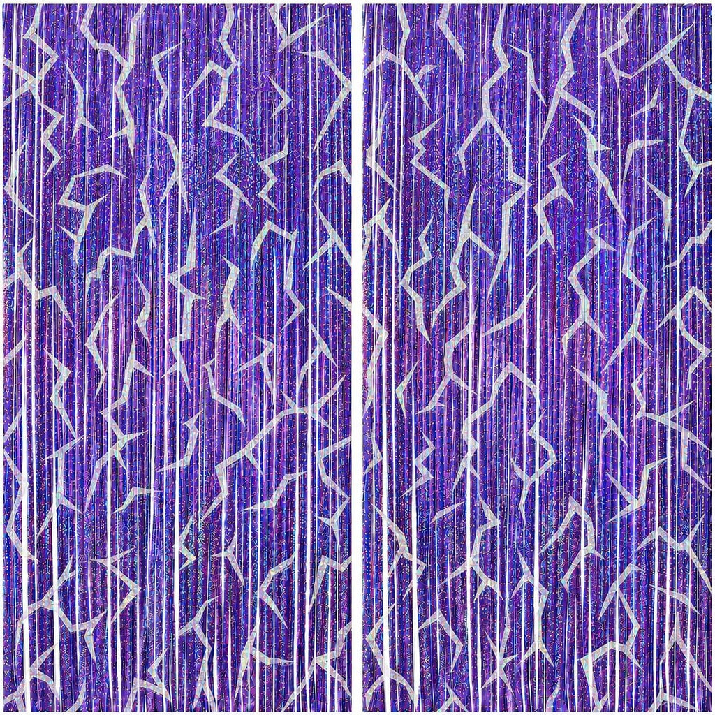 2 Pack K-STYL Purple Foil Fringe Curtains Party Decorations - 3.3 ft x 6.6 ft Energy Pattern Sparkling Holographic Laser Foil Curtain for Girls Disco Bachelorette Party Supplies