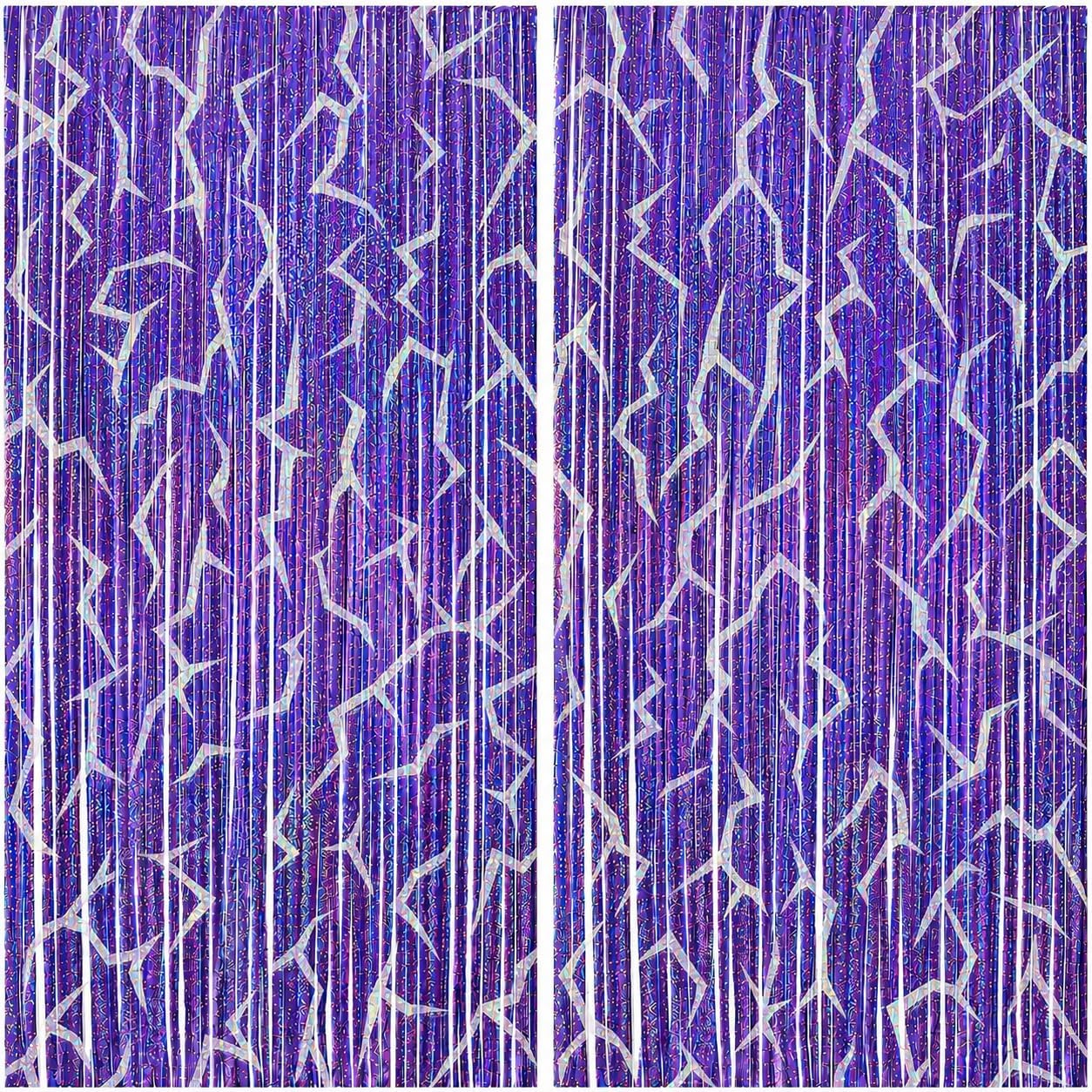 2 Pack K-STYL Purple Foil Fringe Curtains Party Decorations - 3.3 ft x 6.6 ft Energy Pattern Sparkling Holographic Laser Foil Curtain for Girls Disco Bachelorette Party Supplies