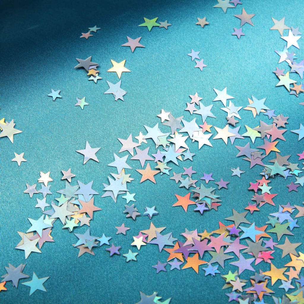 Hestya Star Confetti Glitter Table Confetti Metallic Foil Stars for Graduation Wedding Birthday Party Decorations(Holographic Silver,10mm and 6mm,60g)