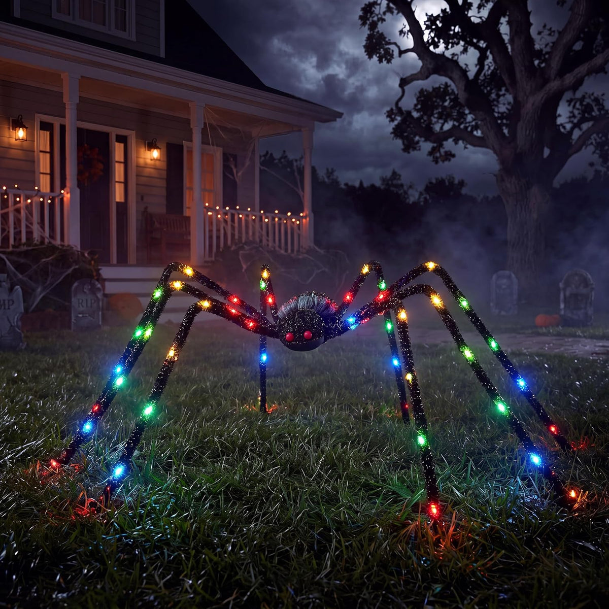 JOYIN Halloween Light Up Large Spider Outdoor Decorations, 5 Ft Giant Spider ...