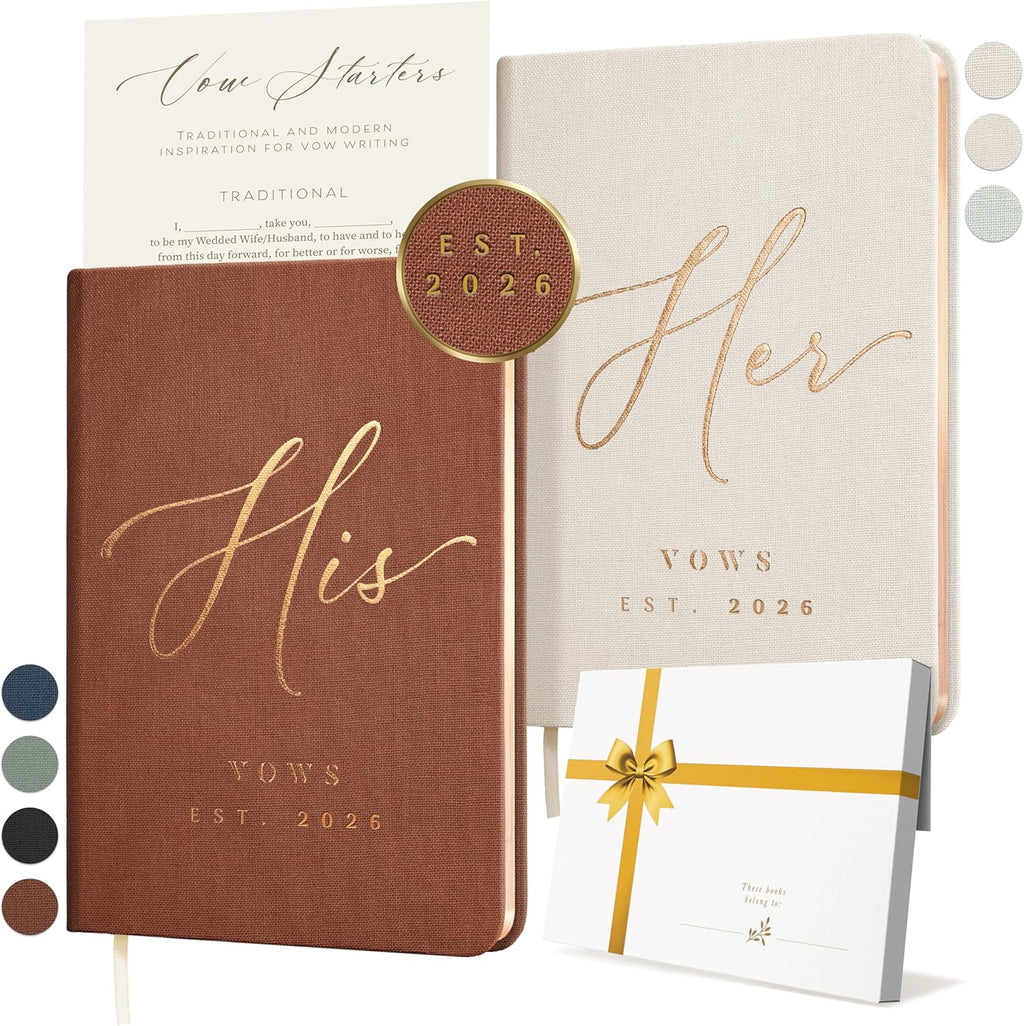 Custom 2026 Vow Books His & Hers - Ivory & Terracotta Linen Wedding Vow Books Ideal as Accessories for Brides & Grooms, His & Hers Gifts - Wedding Registry Must Haves 2026 & Elopement Essentials