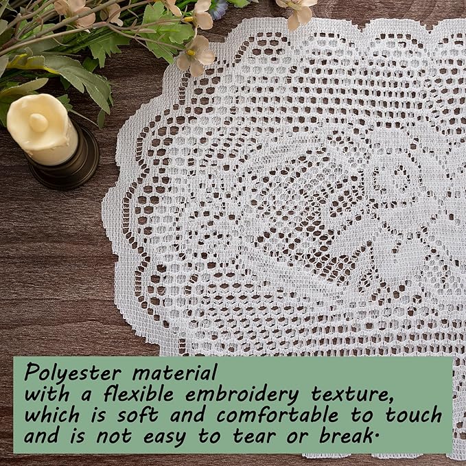 2PCS Oval Lace Placemats for Dining Table, White Lace Placemats Doilies, Embroidered Table Mats Farmhouse Cup Mat Vase Mat, 12x17 Inch