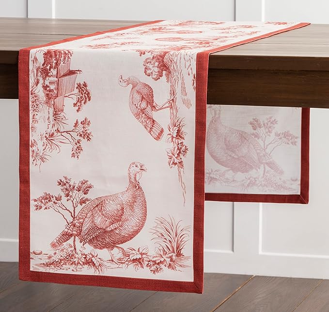 Maison d' Hermine Table Runner 100% Cotton Single Layer Table Runners 60 inches Long for Thanksgiving Christmas Decorations Home Kitchen Dining Party Wedding (Holy Jouy - Red, 14.5" x 60")