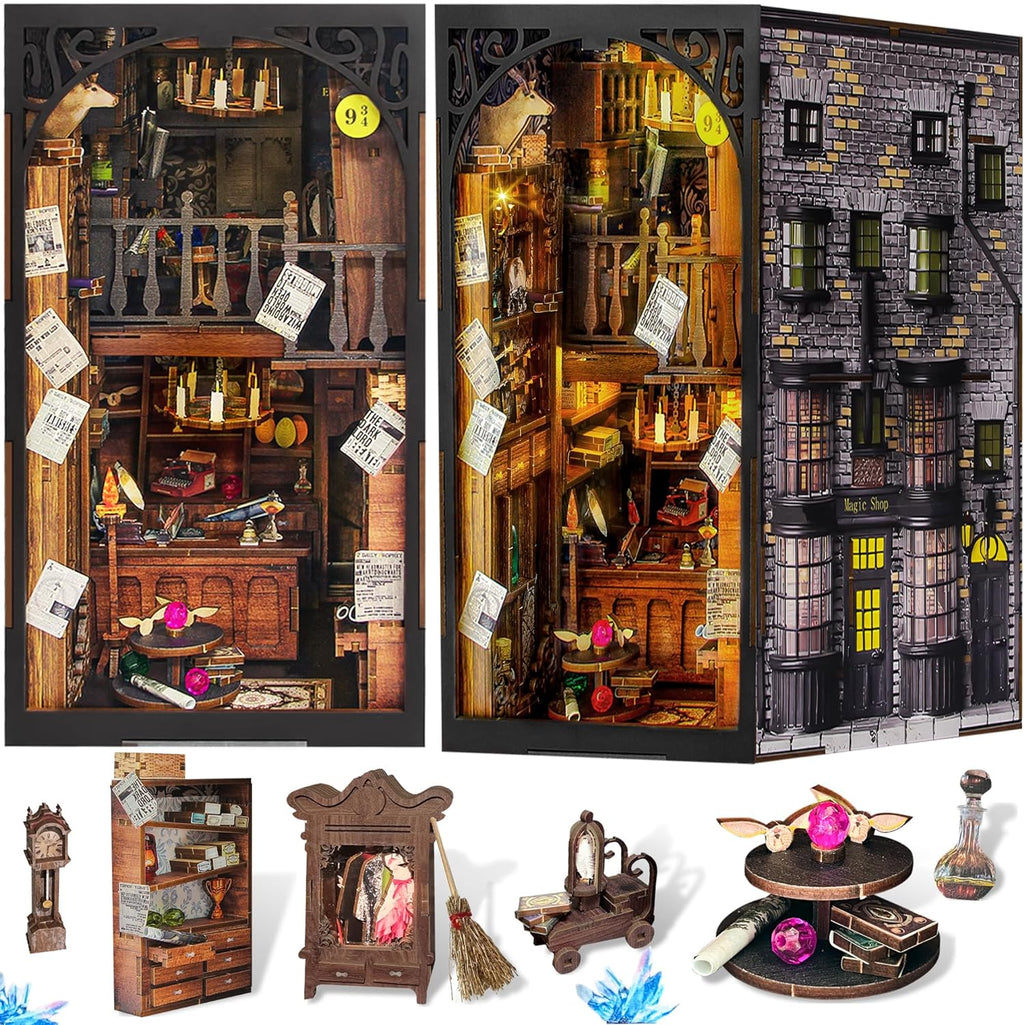 diy book nook kit, 3d wooden puzzle miniature, main product view