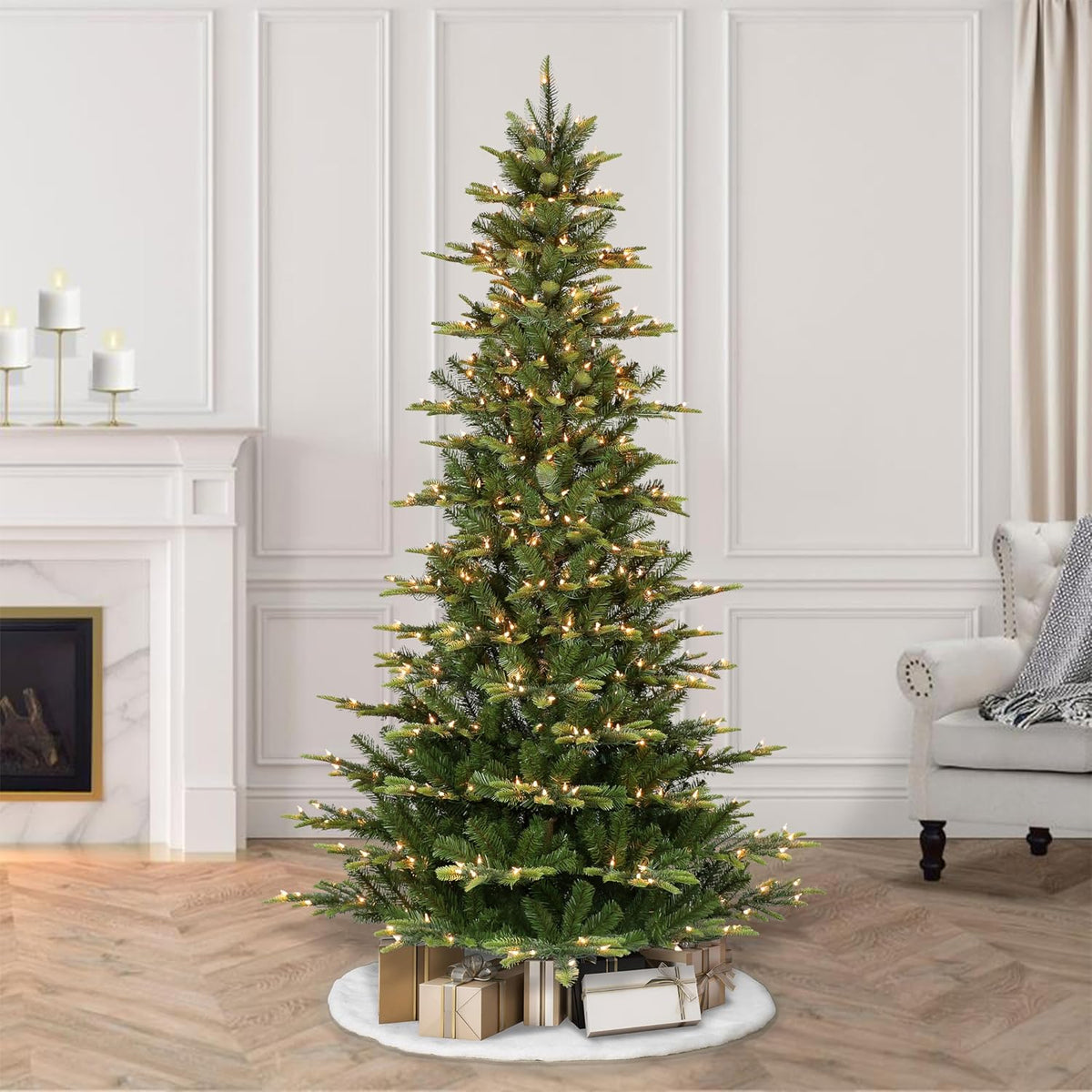 puleo international 7.5ft pre-lit slim aspen fir artificial, side view