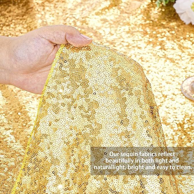 QueenDream 90x132inch Rectangle Sparkly Gold Sequin Tablecloth Wedding Glitter Tablecloth for Birthday Party Decor