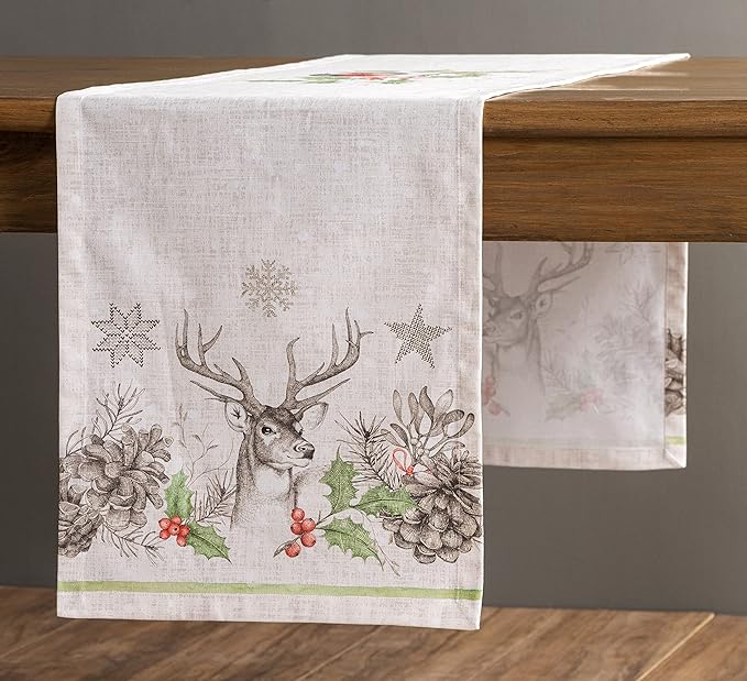 Maison d' Hermine Table Runner 100% Cotton Single Layer Table Runners 108 inches Long for Thanksgiving Christmas Decorations Home Kitchen Dining Party Wedding (Christmas Dew, 14.5" x 108")