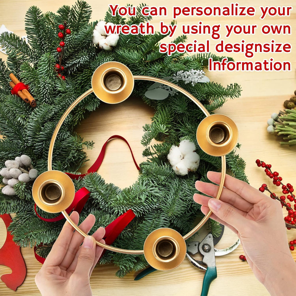 6 Pieces Christmas Advent Wreath Ring Advent Candle Holder Gold Wreaths Rings Xmas Metal Wrought Iron Candlestick Taper Metal Candle Holder for Home Table