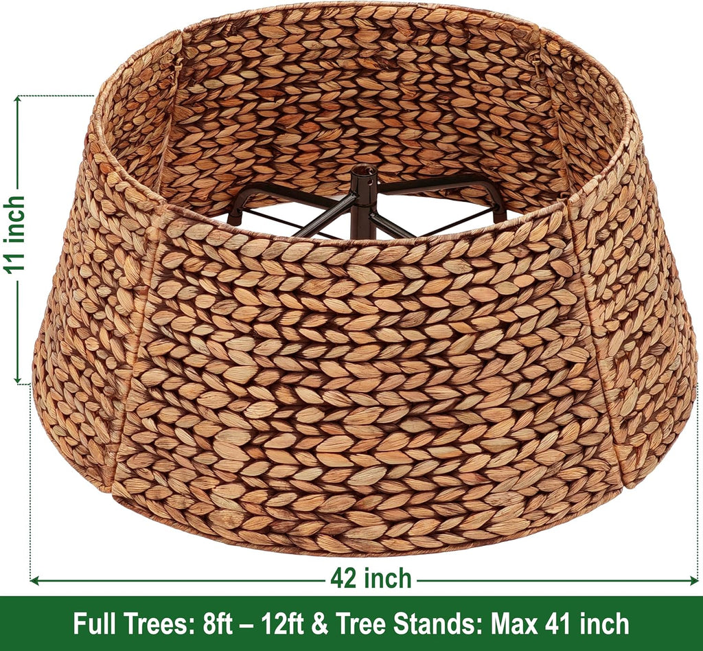 CENBOSS Rattan Christmas Tree Collar, Brown Wash, 42 inch | Easy to Assemble & Store