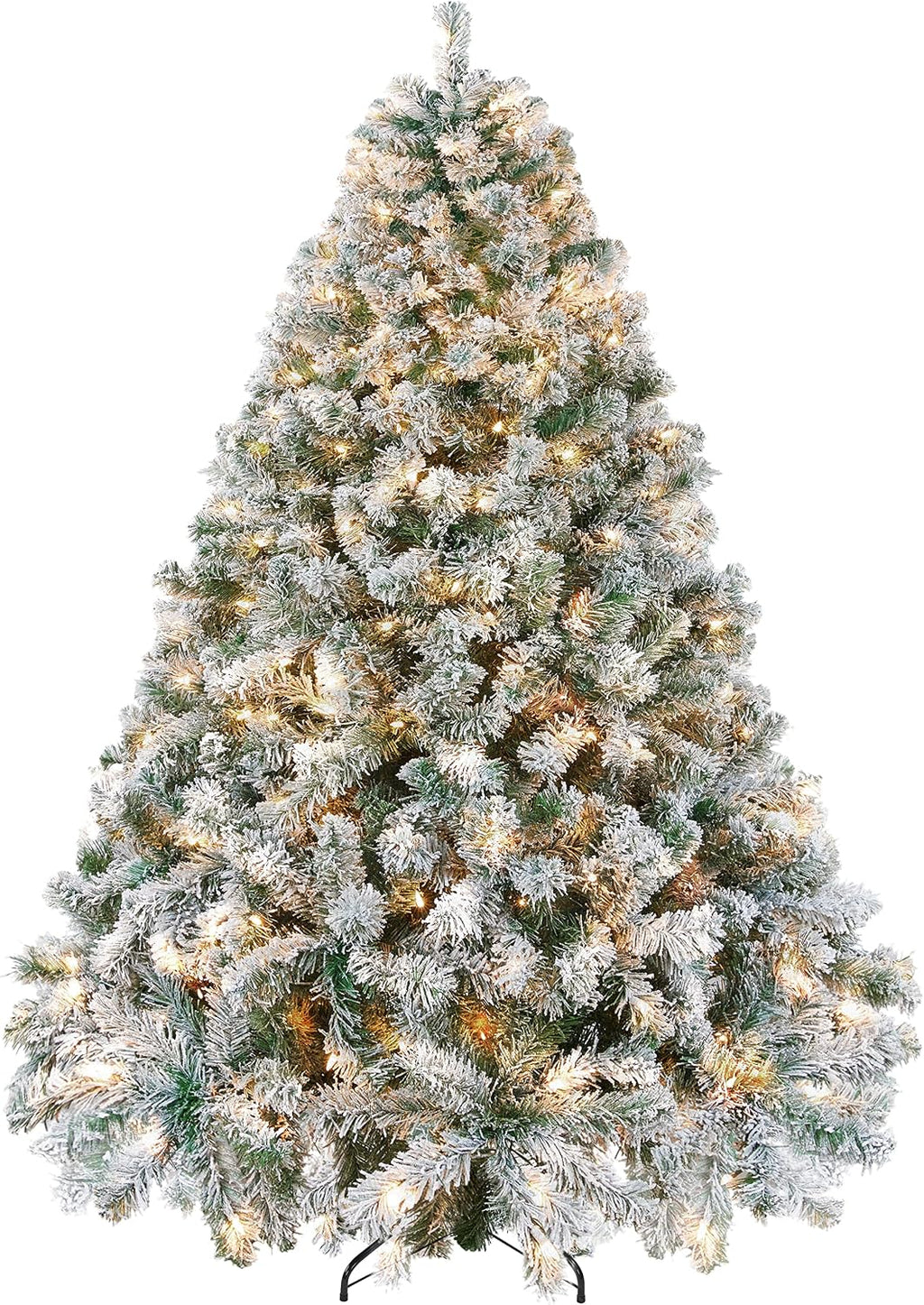 yaheetech 7.5ft pre-lit snow flocked artificial christmas tree, main product view