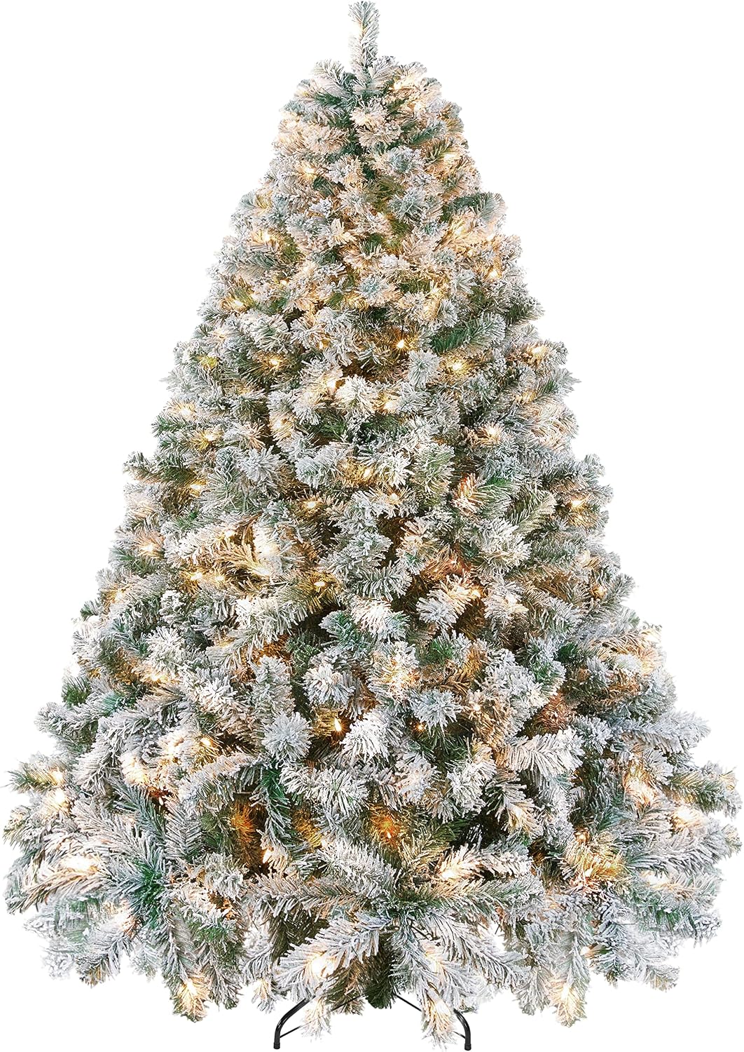 yaheetech 7.5ft pre-lit snow flocked artificial christmas tree, main product view