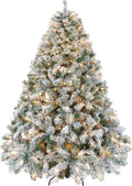yaheetech 7.5ft pre-lit snow flocked artificial christmas tree, main product view