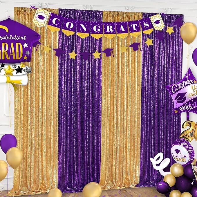 Gold Sequin Backdrop Curtains 2 Panels 2FTx8FT Glitter Gold Photo Backdrop for Wedding Party Stage Decorations