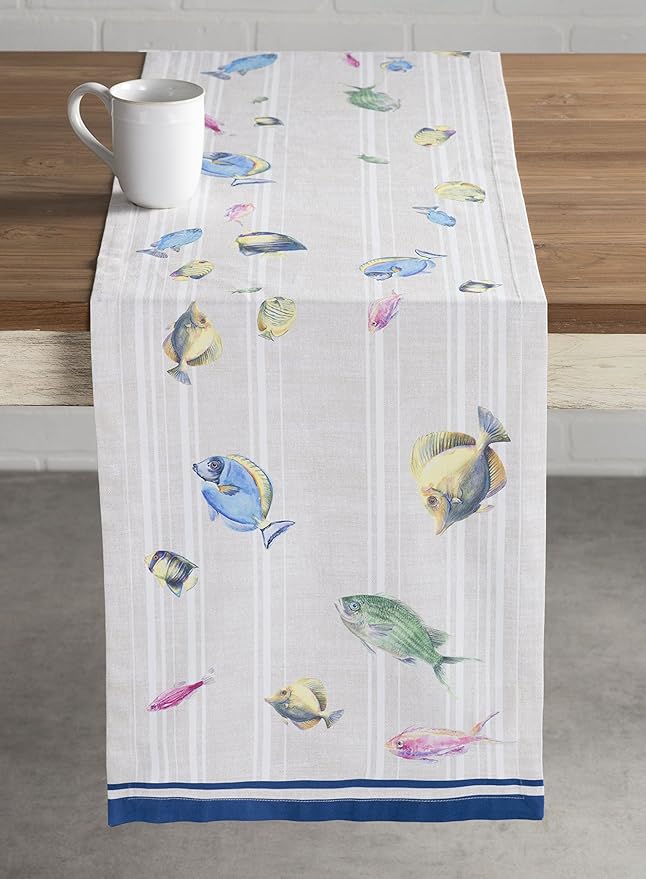 Maison d' Hermine Table Runner 100% Cotton Single Layer Table Runners 108 inches Long Decorative for Home Kitchen Dining Party Baby Shower Wedding Bridal Shower Spring Summer (Poisson, 14.50" x 108")