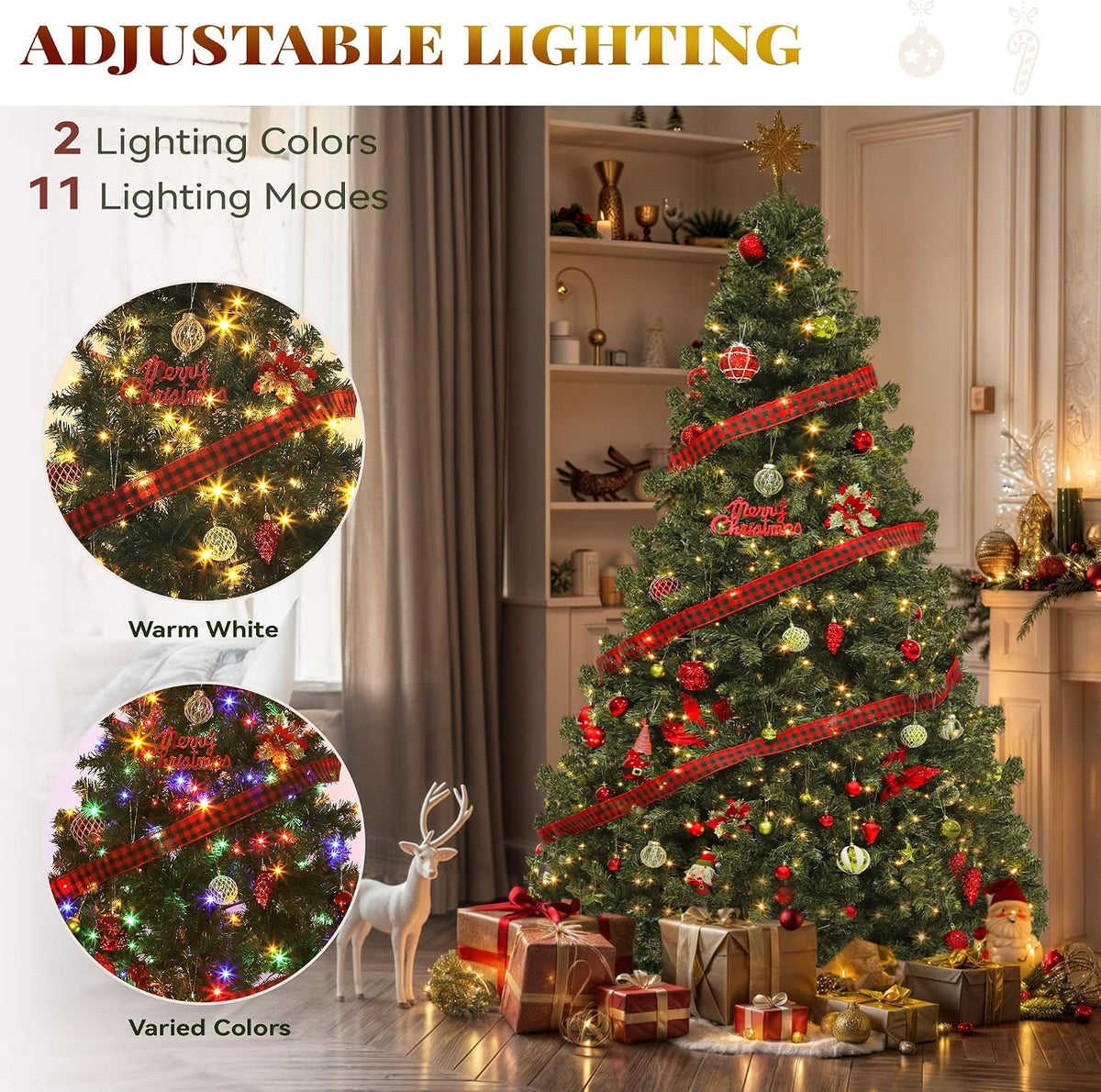 yitahome prelit green christmas tree 7.5ft with remote shown in use