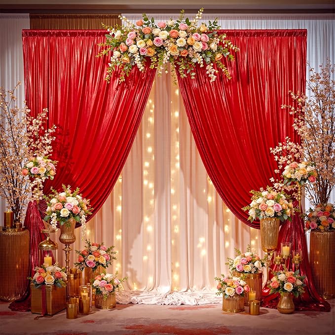 20x10ft Shimmer Red Sequin Backdrop Curtain for Parties, Thick Wrinkle Free Glitter Backdrop Drapes Photo Back Drop Curtains for Birthday Wedding Christmas Photography Background-4 Panels 5x10ft