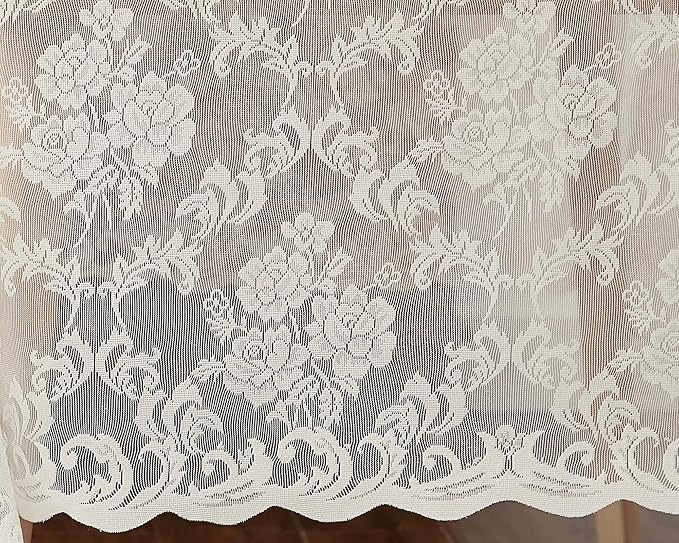 LinenZone Extra Large Ivory Round Tablecloth for Rustic Vintage Decor. Sheer Lace Table Cloth Works Great As Wedding Tablecloth or Thanksgiving Table Cover. (Mia 120 Round, Ivory)